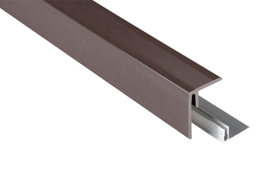 Kovalex® Seitenabschluss WPC als Set, 47x62 mm, schokobraun, 2,50m lang, für 26mm WPC-Dielen, inkl. Alu-Befestigungsprofil