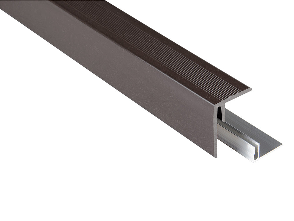 Kovalex® Seitenabschluss WPC als Set, 47x62 mm, graubraun, 2,50m lang, für 26mm WPC-Dielen, inkl. Alu-Befestigungsprofil