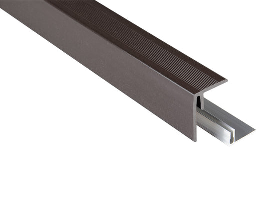 Kovalex® Seitenabschluss WPC als Set, 47x62 mm, graubraun, 2,50m lang, für 26mm WPC-Dielen, inkl. Alu-Befestigungsprofil