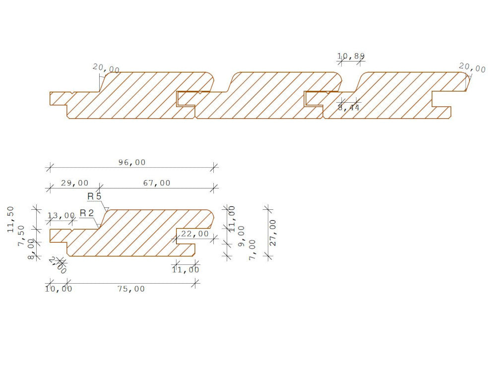 Kanadische Douglasie Rhombusprofil, 27x96 mm, gehobelt, unbehandelt, schwarze Feder
