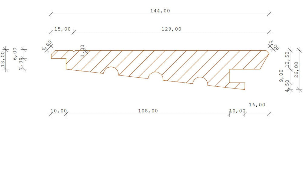 Nordische Fichte/Tanne Keilstülpschalung, 26x144 mm, Sichtseite sägerau, unbehandelt Deckbreite 118 mm