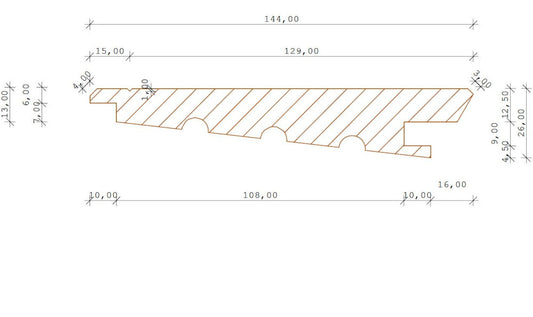 Kanadische Douglasie Keilstülpschalung, 26x144 mm, Sichtseite sägerau, unbehandelt Deckbreite 118 mm