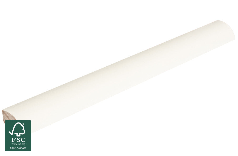 Kiefer Sockelleisten, 14x14 mm "Viertelstab", im Prinzip astrein, massiv, weiß lackiert, RAL 9016, 30 Stk. pro Bund