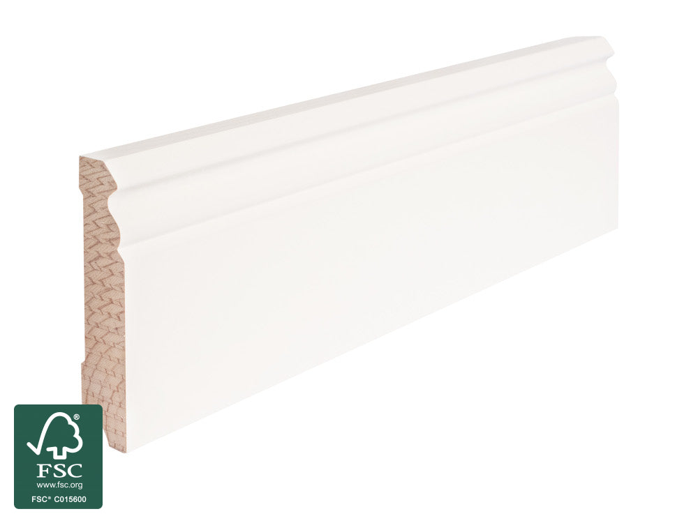 Kiefer Sockelleisten, 16x80 mm "Berliner Profil", im Prinzip astrein, massiv, weiß lackiert, RAL 9016, 10 Stk. pro Bund