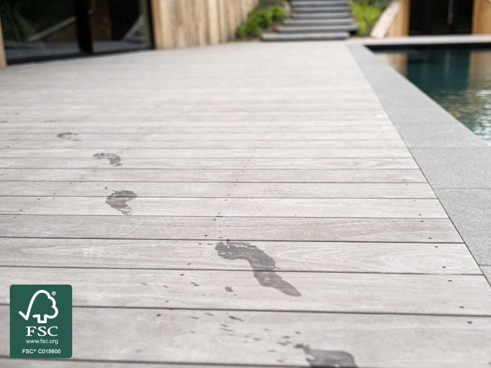 Accoya® Color Grey Terrassendielen, 25x142 mm, A1, KD, glatt/egalisiert, seitlich genutet