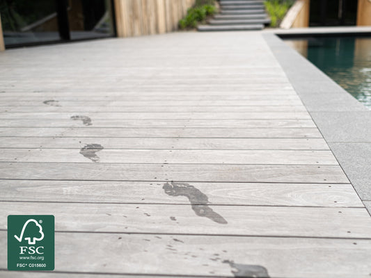 Accoya® Color Grey Terrassendielen, 25x142 mm, A1, KD, glatt/egalisiert, seitlich genutet