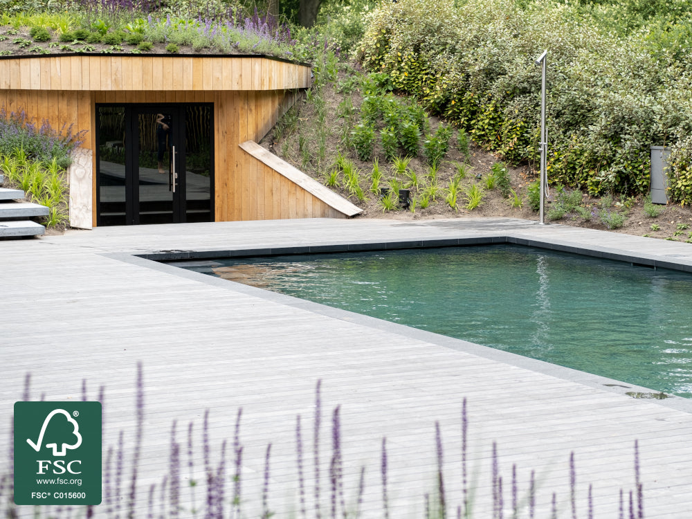 Accoya® Color Grey Terrassendielen, 25×142mm, A1, KD, glatt/egalisiert, seitlich genutet