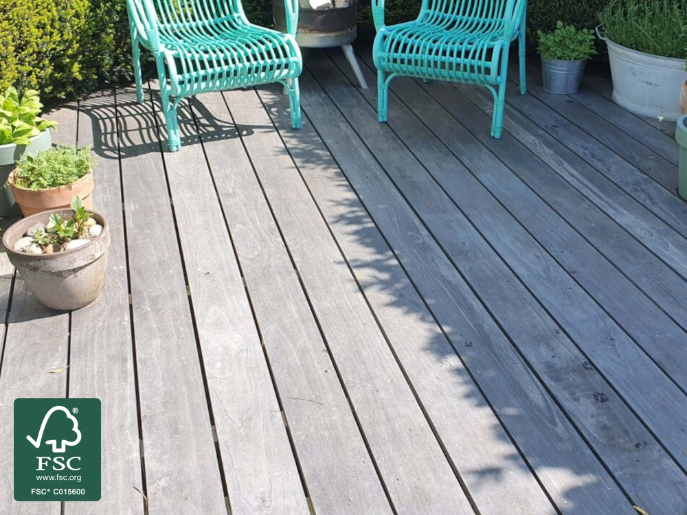 Accoya® Color Grey Terrassendielen, 25×142mm, A1, KD, glatt/egalisiert, seitlich genutet