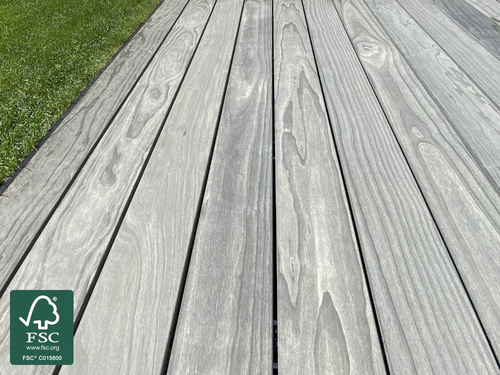 Accoya® Color Grey Terrassendielen, 25×142mm, A1, KD, glatt/egalisiert, seitlich genutet