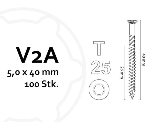 KAHRS Terrassenschrauben, 5,0x40 mm, V2A, TX25, 100 Stk./VE, für Holz, Bambus & WPC-UK