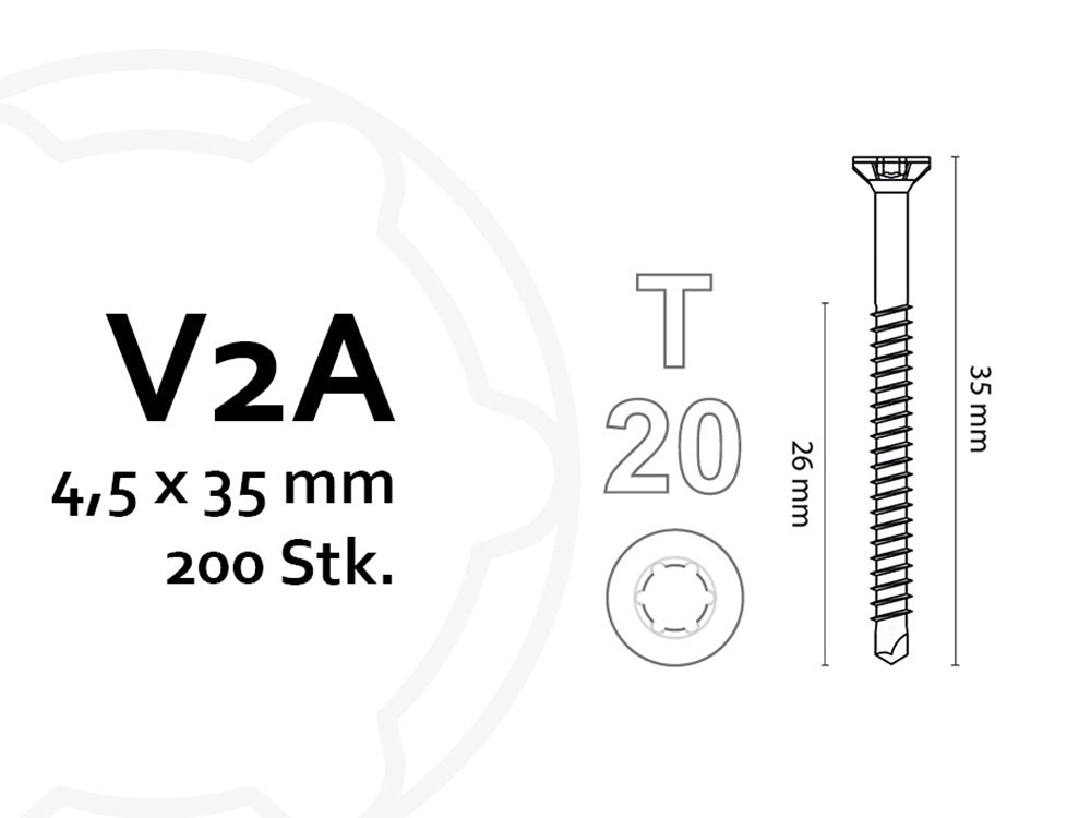 KAHRS Terrassenbohrschrauben, 4,5x35 mm, V2A, TX20, 200 Stk./VE, für Alu-UK