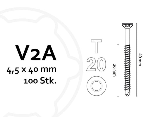 KAHRS Terrassenbohrschrauben, 4,5x40 mm, V2A, TX20, 100 Stk./VE, für Alu-UK