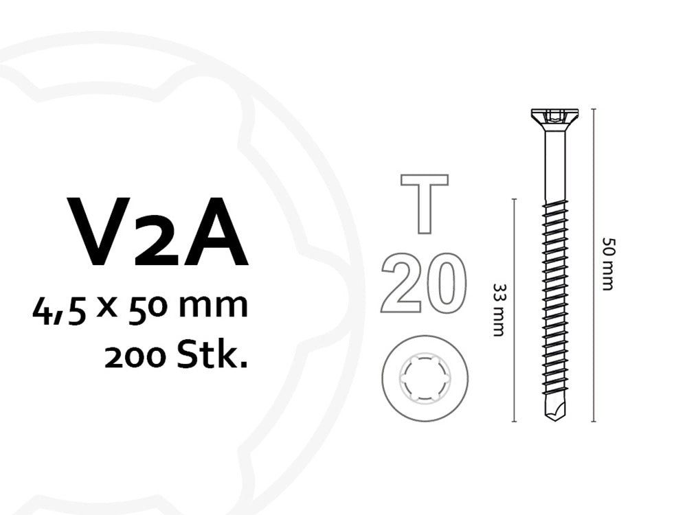 KAHRS Terrassenbohrschrauben, 4,5x50 mm, V2A, TX20, 200 Stk./VE, für Alu-UK