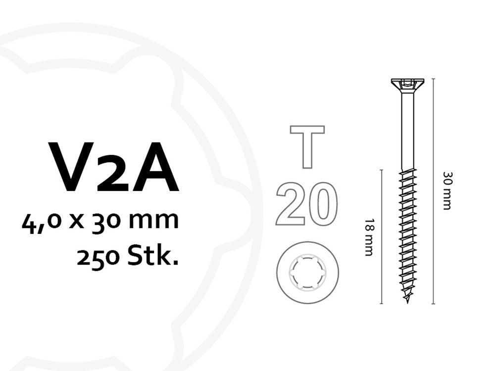 KAHRS Holzbauschrauben, 4,0x30 mm, V2A, TX20, 250 Stk./VE, mit verstärktem Senkkopf