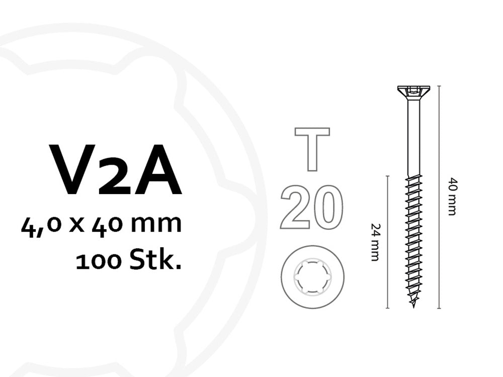 KAHRS Holzbauschrauben, 4,0x40 mm, V2A, TX20, 100 Stk./VE, mit verstärktem Senkkopf