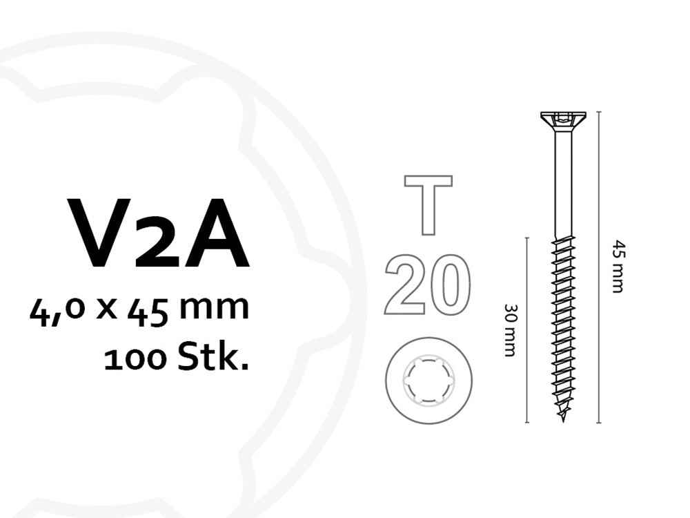 KAHRS Holzbauschrauben, 4,0x45 mm, V2A, TX20, 100 Stk./VE, mit verstärktem Senkkopf