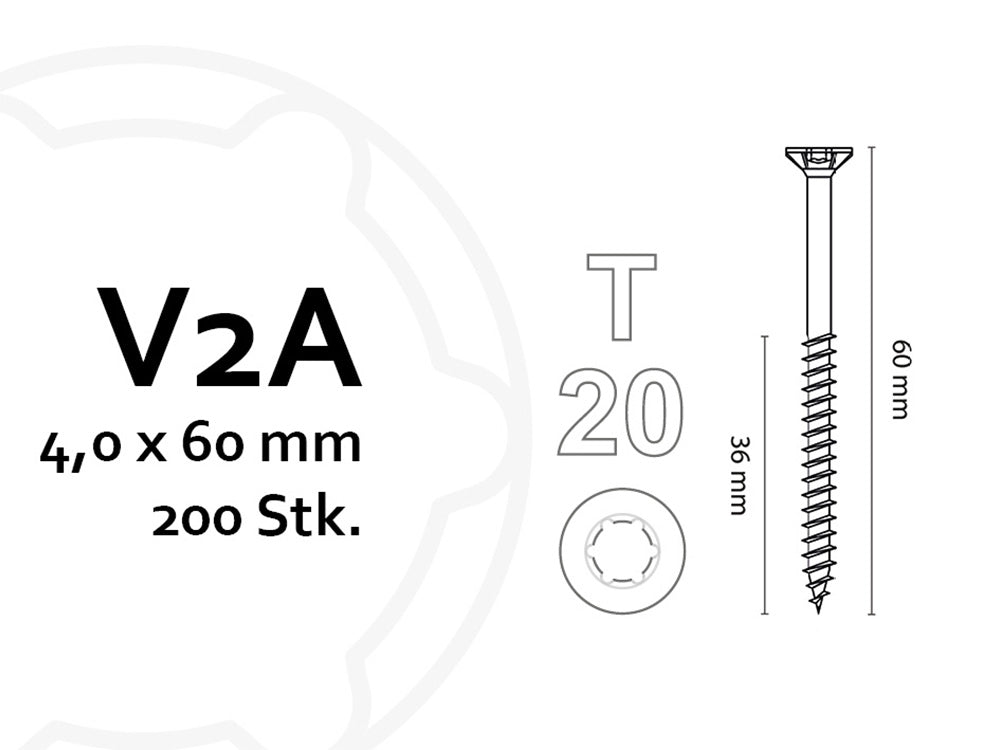 KAHRS Holzbauschrauben, 4,0x60 mm, V2A, TX20, 200 Stk./VE, mit verstärktem Senkkopf