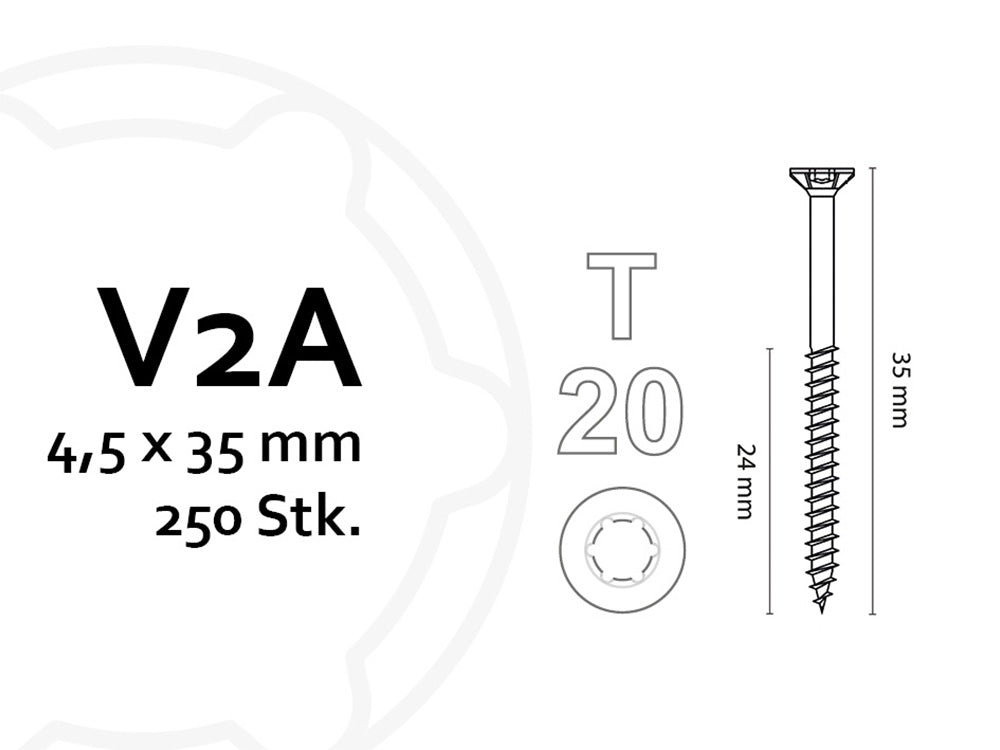 KAHRS Holzbauschrauben, 4,5x35 mm, V2A, TX20, 250 Stk./VE, mit verstärktem Senkkopf