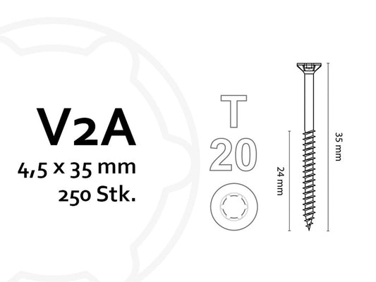 KAHRS Holzbauschrauben, 4,5x35 mm, V2A, TX20, 250 Stk./VE, mit verstärktem Senkkopf