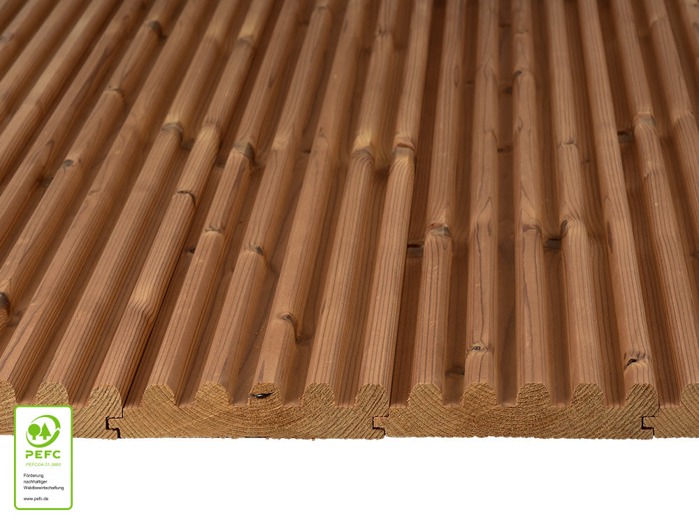 Thermofichte 5-Finger-Profil, 26x142 mm, KD, Oberfläche glatt gehobelt