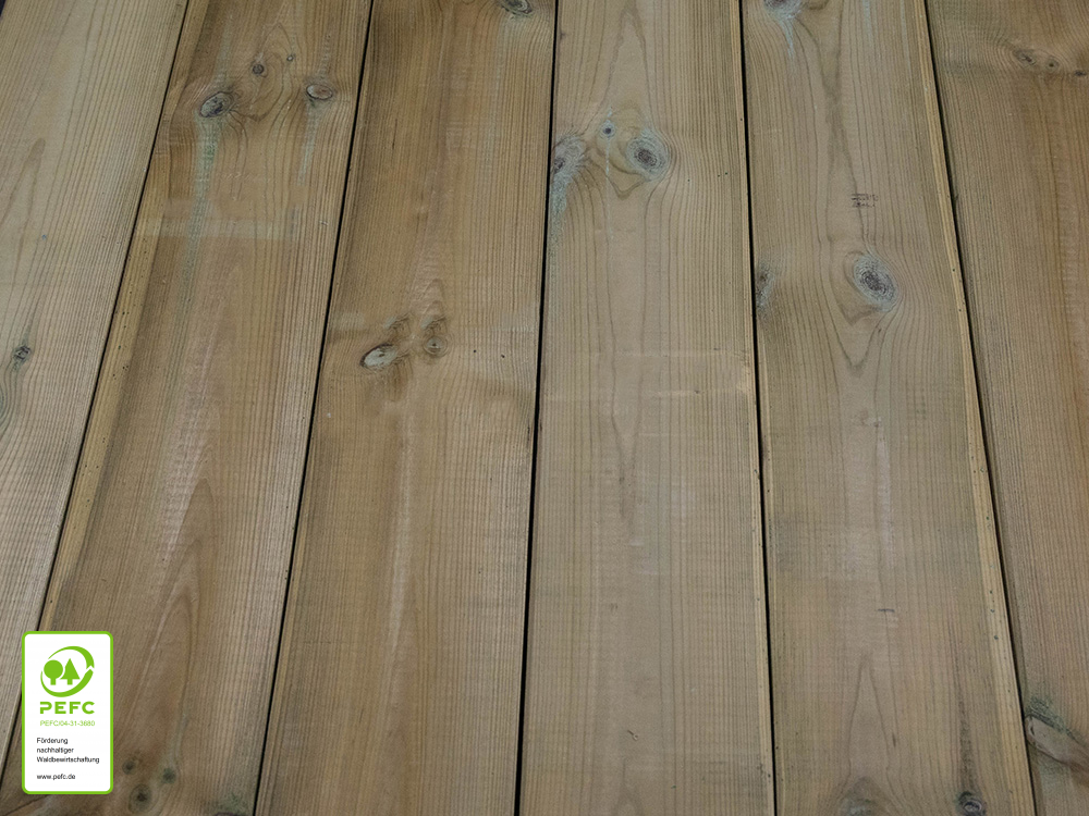 Kiefer Terrassendielen, 40x145 mm, kesseldruckimprägniert grün, glatt/glatt, Kanten gefast