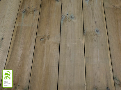Kiefer Terrassendielen, 40x145 mm, kesseldruckimprägniert grün, glatt/glatt, Kanten gefast