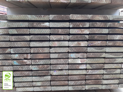 Kiefer Terrassendielen, 28x120 mm, kesseldruckimprägniert grün, glatt/glatt, Kanten gefast