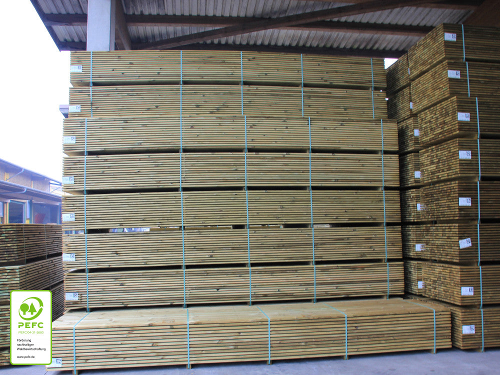 Kiefer Terrassendielen, 28×120mm, kesseldruckimprägniert grün, glatt/glatt, Kanten gefast – Bild 9