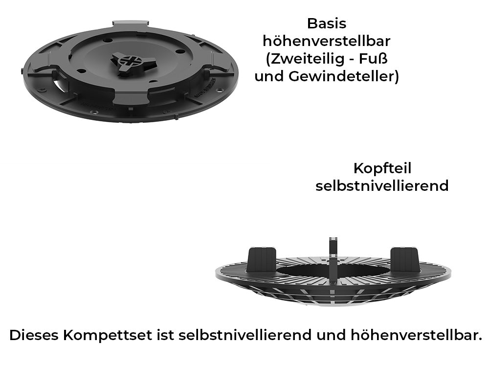 KAHRS Stelzlager PRO "Fliese", 2,8 - 3,3 cm schwarz, selbstnivellierend, Durchmesser 20 cm für 3 mm Fugenabstand von Terrassenfliesen