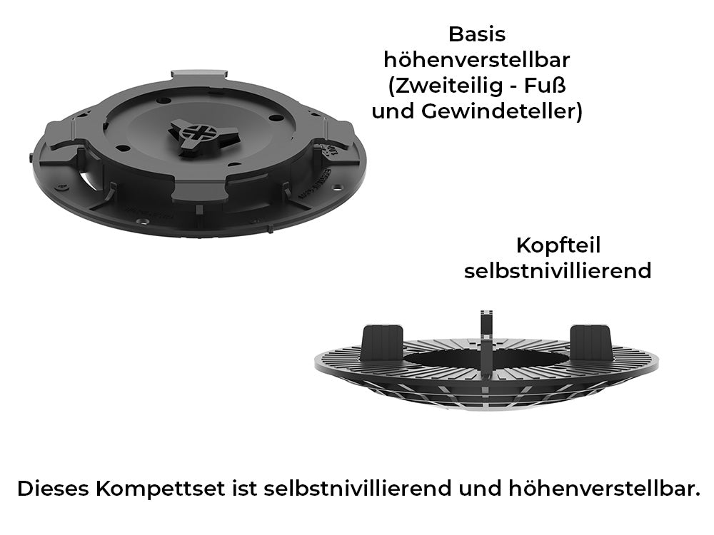 KAHRS Stelzlager PRO "Fliese", 3,4 - 4,5 cm schwarz, selbstnivellierend, Durchmesser 20 cm, für 3 mm Fugenabstand von Terrassenfliesen