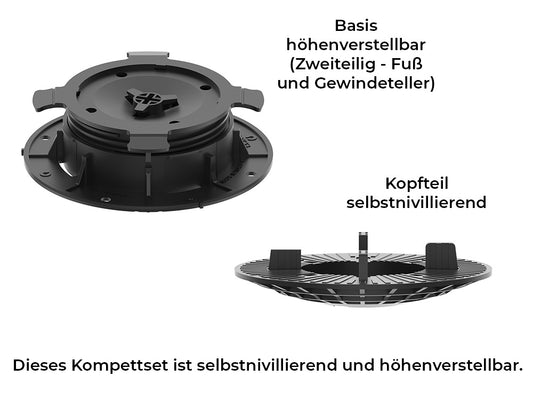 KAHRS Stelzlager PRO "Fliese", 4,6 - 6,9 cm schwarz, selbstnivellierend, Durchmesser 20 cm, für 3 mm Fugenabstand von Terrassenfliesen