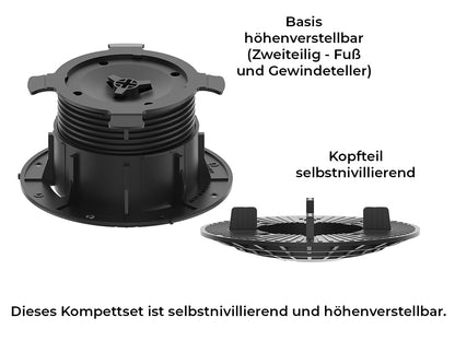 KAHRS Stelzlager PRO "Fliese", 6,9 - 11,7 cm schwarz, selbstnivellierend, Durchmesser 20 cm, für 3 mm Fugenabstand von Terrassenfliesen