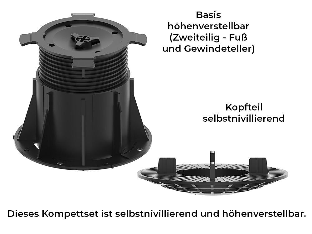 KAHRS Stelzlager PRO "Fliese", 11,8 - 21,3 cm schwarz, selbstnivellierend, Durchmesser 20 cm, für 3 mm Fugenabstand von Terrassenfliesen