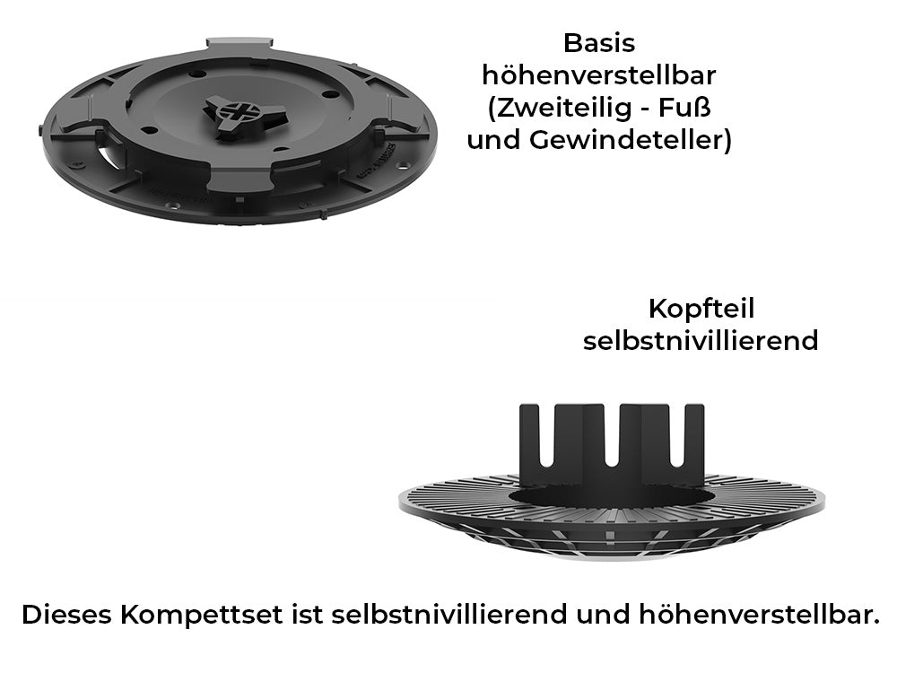 KAHRS Stelzlager PRO "L", 2,8 - 3,3 cm schwarz, selbstnivellierend, Durchmesser 20 cm für Holz/ Aluminium/ WPC/ BPC Unterkonstuktionen