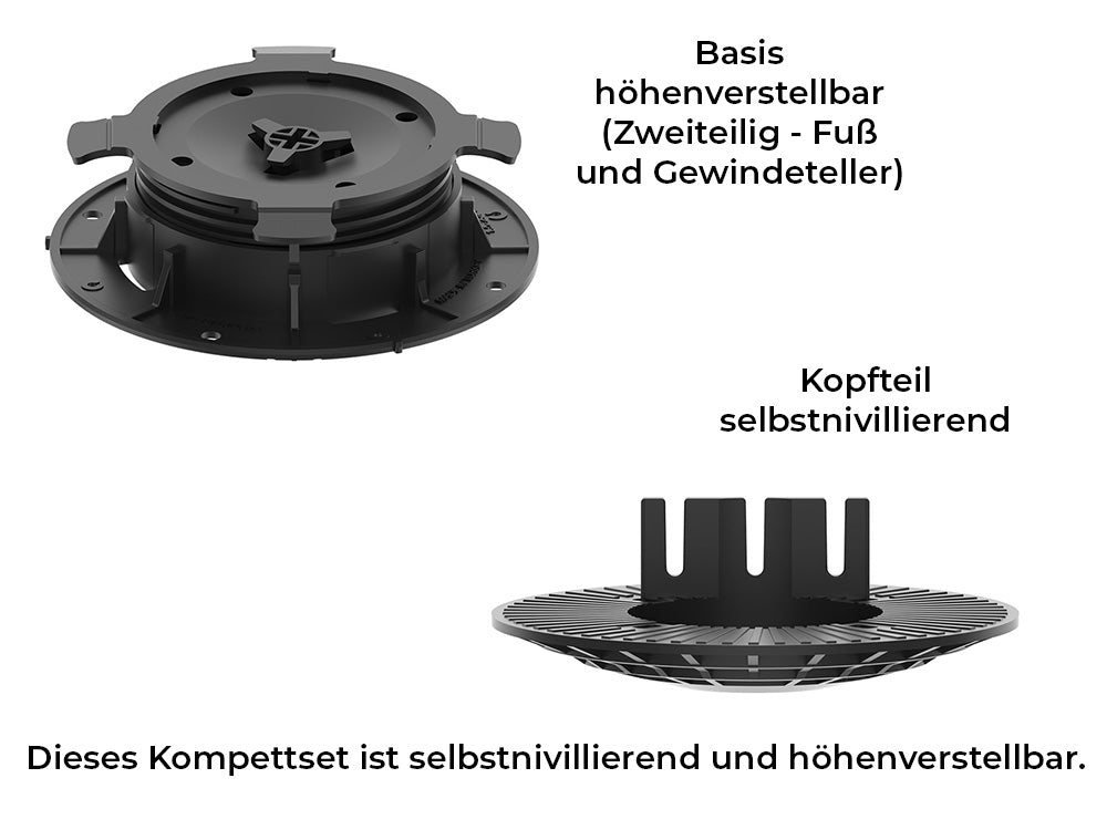 KAHRS Stelzlager PRO "L", 4,6 - 6,9 cm schwarz, selbstnivellierend, Durchmesser 20 cm, für Holz/ Aluminium/ WPC/ BPC Unterkonstuktionen