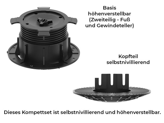 KAHRS Stelzlager PRO "L", 6,9 - 11,7 cm schwarz, selbstnivellierend, Durchmesser 20 cm, für Holz/ Aluminium/ WPC/ BPC Unterkonstuktionen