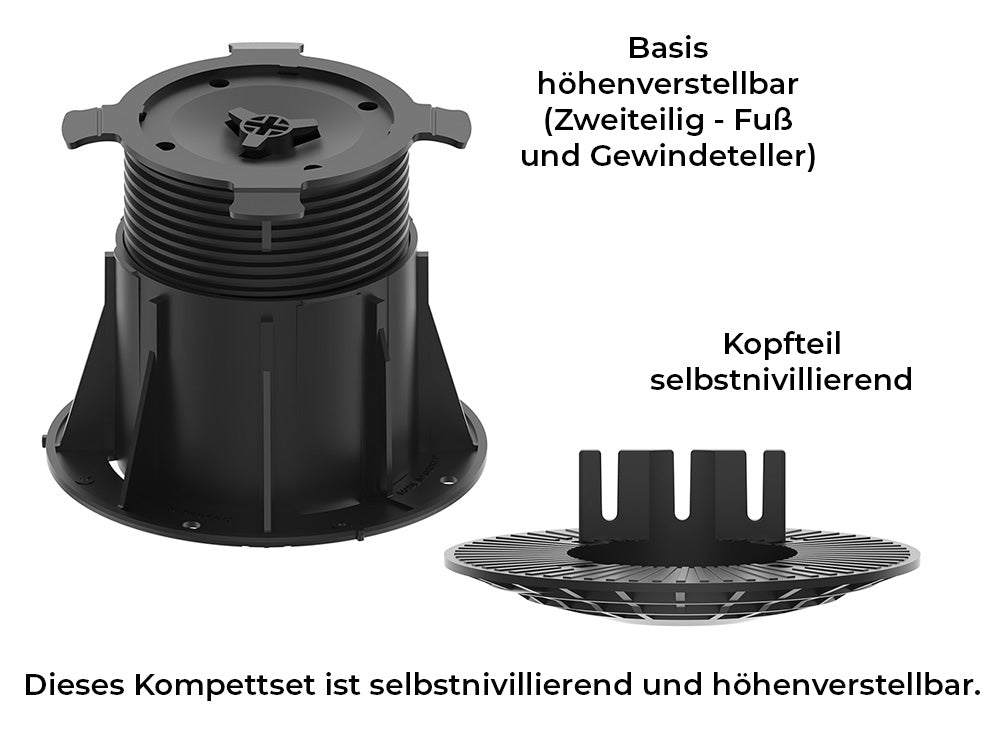 KAHRS Stelzlager PRO "L", 11,8 - 21,3 cm schwarz, selbstnivellierend, Durchmesser 20 cm, für Holz/ Aluminium/ WPC/ BPC Unterkonstuktionen