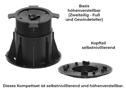 KAHRS Stelzlager PRO "Klick", 11,8 - 21,3 cm schwarz, selbstnivellierend, Durchmesser 20 cm, für Aluminium Unterkonstuktion Serien *strong* und *light*