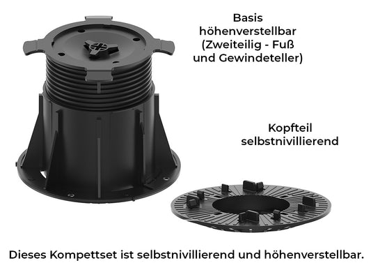 KAHRS Stelzlager PRO "Klick", 11,8 - 21,3 cm schwarz, selbstnivellierend, Durchmesser 20 cm, für Aluminium Unterkonstuktion Serien *strong* und *light*