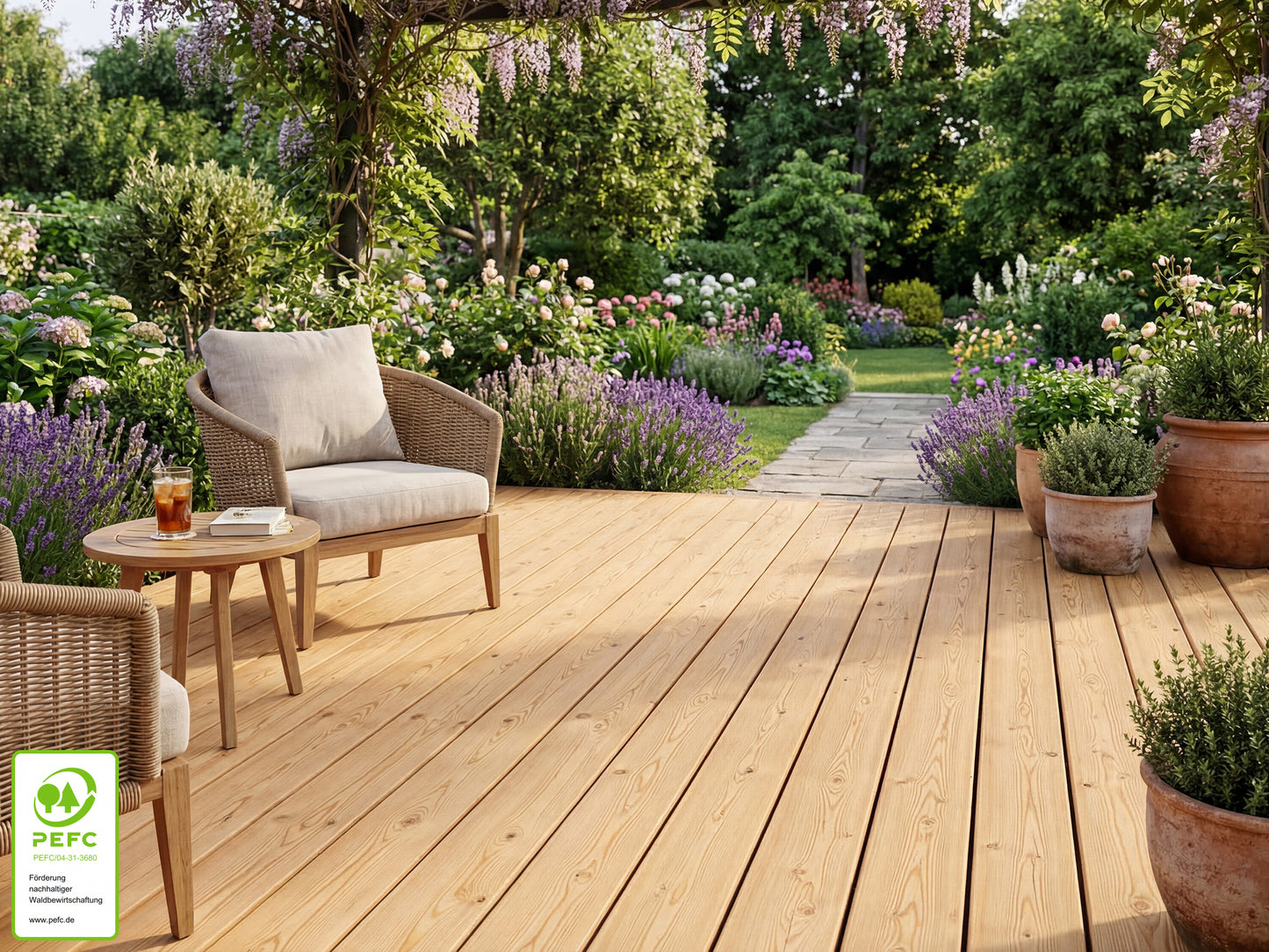 Kanadische Lärche Terrassendielen, 27x143 mm,  KD, glatt/glatt