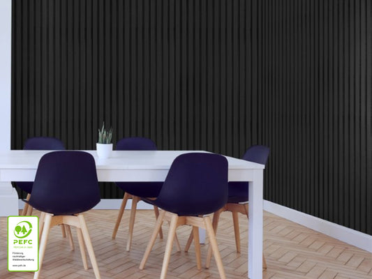 Akustikpaneel DecoLine, schwarz matt, 2400x561x19 mm, 3-seitig foliert