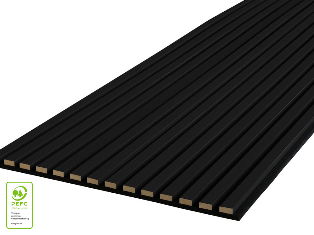 Akustikpaneel DecoLine, schwarz matt, 2400x561x19 mm, 3-seitig foliert