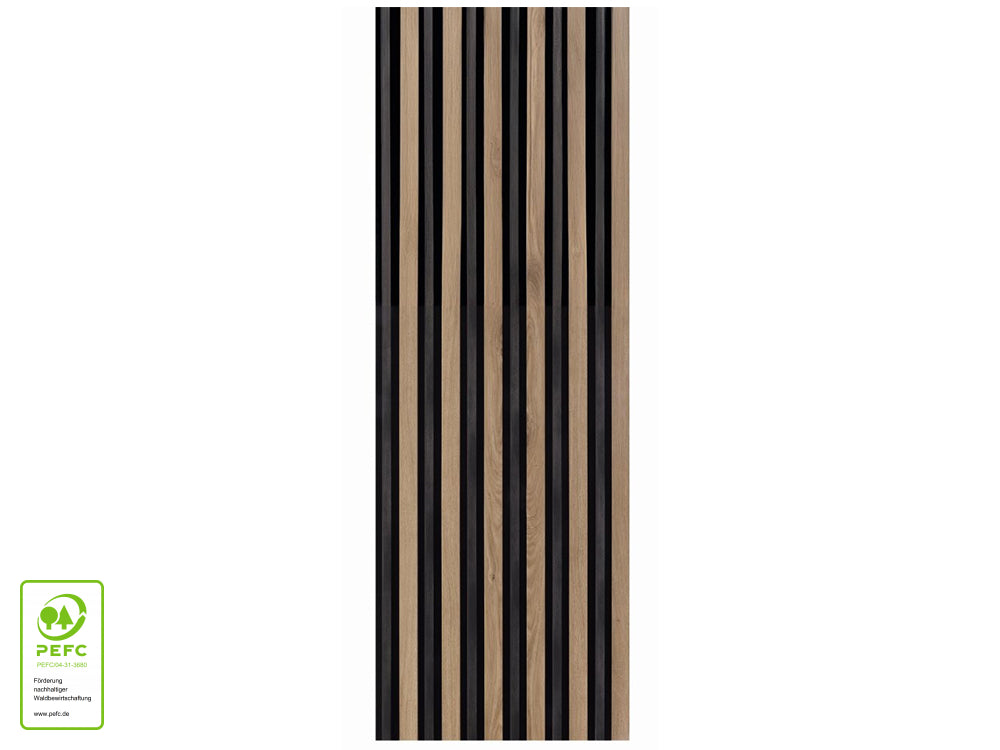 Akustikpaneel LuxLine 3D, Konstanz Eiche / Anthrazit, Bi-Color, 2400x561x25 mm, 3-seitig foliert