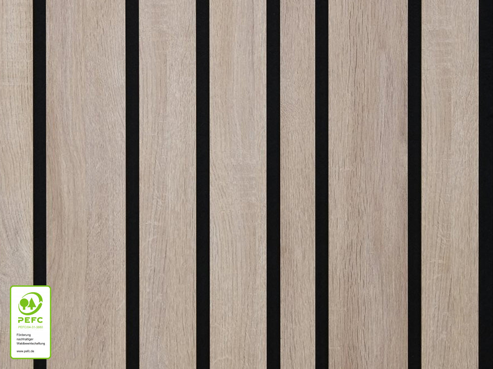 Akustikpaneel LuxLine 3D, Design Andorra Eiche natur, 2400x561x19 mm, 3-seitig foliert