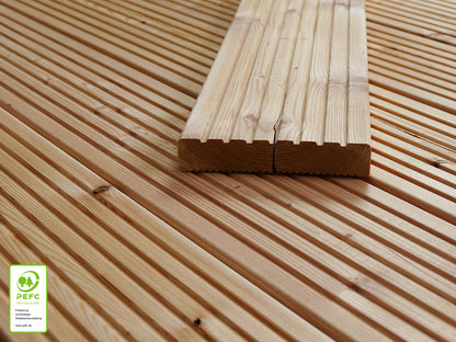 Kanadische Lärche Terrassendielen, 27x143 mm, KD, grob/fein