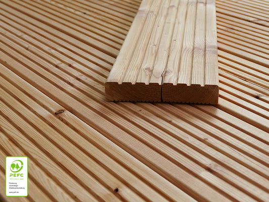 Kanadische Lärche Terrassendielen, 27x143 mm, KD, grob/fein