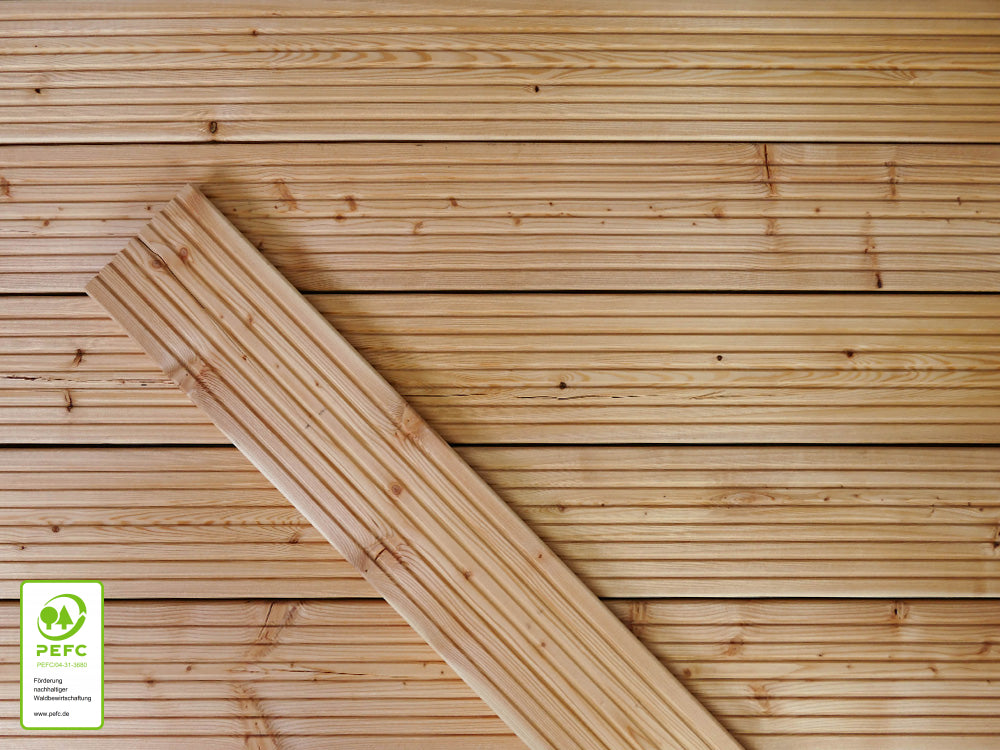 Kanadische Lärche Terrassendielen, 27x143 mm, KD, grob/fein