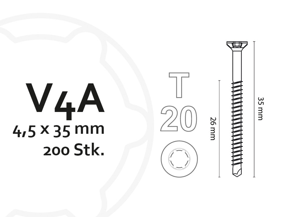 KAHRS Terrassenbohrschrauben, 4,5x35 mm, V4A, TX20, 200 Stk./VE, für Alu-UK