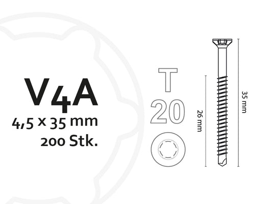 KAHRS Terrassenbohrschrauben, 4,5x35 mm, V4A, TX20, 200 Stk./VE, für Alu-UK