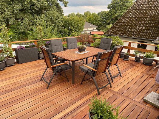 Guyana Teak (Basralocus) Terrassendielen, 38x140 mm, KD, glatt/glatt